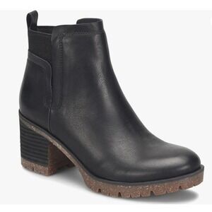 Korks Womens Elsie Black Ankle Boots Block Heel Lug Sole Chelsea Booties 10M NEW